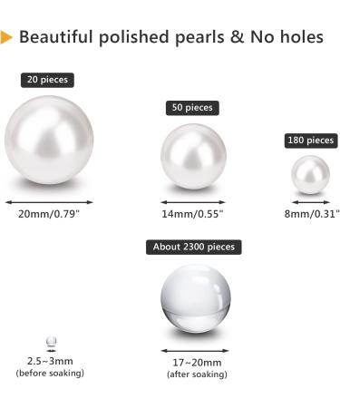 SUREAM 250PCS Floating Beads for Centerpiece  Artificial No Hole White Vase Pearls and 2300PCS Water Gel Bead for Valentine's Day Candle  Wedding  Birthday  Brushes Holder  Multipurpose Use 8/14/20mm White 8mm 14mm 20mm - Buy Online on GoSupps.com