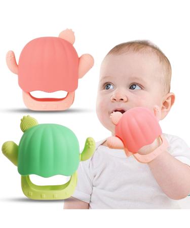 2 Packs Baby Teething Toys for Babies 0-6month Silicone teether Toysfor Babies 3-12month with Storage Case Easy to Carry and Keep Clean Sore Gums Relief Infant teether (Pink + Green)