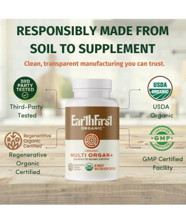 EarthFirst Organic Multi Organ+ Regenerative Organic Certified Grass-Fed Liver Supplement Natural Source of Iron Vitamin A & B12 Supports Energy Detox & Metabolic Health 90 Capsules - Buy Online on GoSupps.com