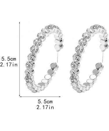 Shop Jumwrit Shiny Big Hoop Rhinestone Earrings | Sparkle Silver Crystal Long Dangle Drop Statement Jewelry for Women - Buy Online on GoSupps.com