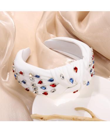 4th of July Rhinestone American Flag Headband for Women - Red White Blue Crystal Twist Turban - Buy Online on GoSupps.com