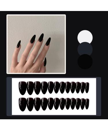 JUSTOTRY 24 Pcs Classy Black Almond Short False Nails Solid Press on Nails Pattern Glossy Fake Nails Short French Oval Medium Stick on Nails for Women and Teens Nails Art 05 black&solid6 - Buy Online on GoSupps.com