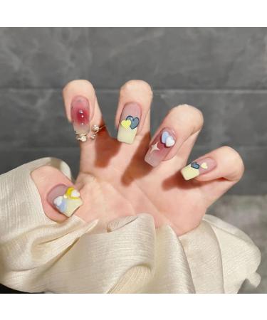 Handmade contrasting love graffiti for white and cute manicure handmade wearing nails contrasting love fake nails 10PCS (Size : S)