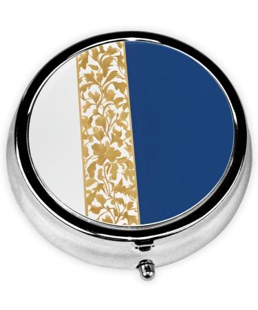 Gold Blue White Round Pill Box - 3 Compartment Mini Travel Medicine Organizer | Portable Vitamin Holder - Buy Online on GoSupps.com