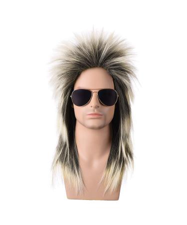ZOLISA 70s 80s Mullet Wig Mens Rock Spiked Wig Halloween Costume Heat Resistant Synthetic Fiber Color Gradient (Glam Rock Wig)