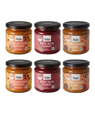NABIO | Organic stew mix Asia in a pack of 6 I 2x red lentil dal 2x beetroot curry 2x sweet potato