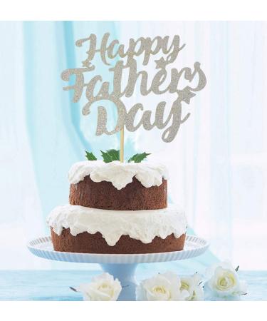 GrantParty Happy Father's Day Silver Cake Topper Best Dad Father's Day Decoration Hot Papa Fathers Day Party Happy Dada Day Topper(Silver Stars Fathers Day)