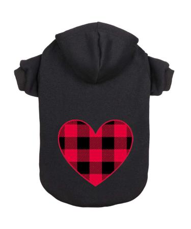 Dog Hoodie Sweater for Dogs Pet Clothes Black Buffalo Plaid Warm and Soft Breathable Cozy(XS) X-Small Heart
