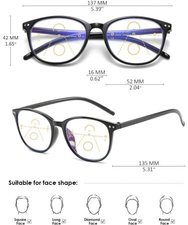 Koosufa Multifocus Reading Glasses - Anti-Blue Light Retro Design for Men & Women | Vision Aid in 1.0 to 4.0 Magnification - Buy Online on GoSupps.com