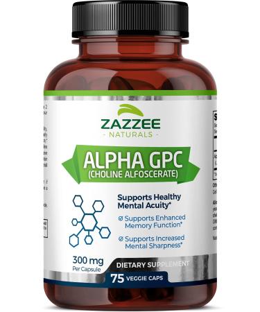 Zazzee Alpha GPC Choline 600 mg per Serving, 75 Count, Vegan, Support for Overall Brain Function, Memory, Focus and Concentration