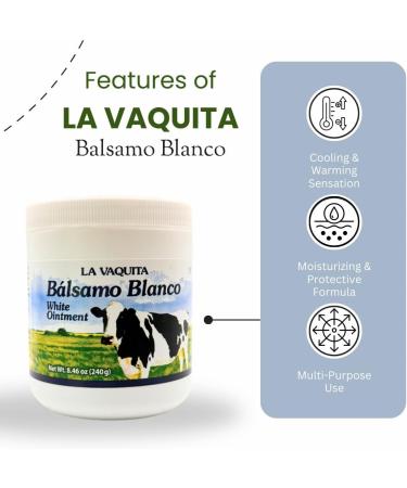 La Vaquita B lsamo Blanco White Ointment Cooling & Warming Multi-Purpose Rub for Muscles Joints & Massage Moisturizing Protective Formula Large 8.46 oz (240 g) Jar - Buy Online on GoSupps.com