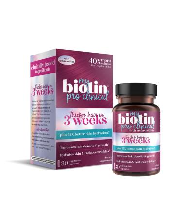 MyBiotin ProClinical w/ Astaxanthin - Purity Products - Healthier Skin + Hair in 3 Weeks - MB40X Patented Biotin Matrix - 40x More Soluble vs Ordinary Biotin - Hair, Skin & Nails Formula - 30 Veg Caps