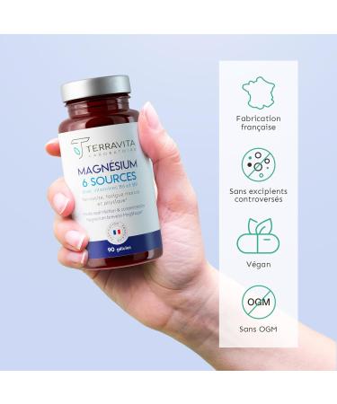 Magnesium 6 Sources Including Bisglycinate + Marine + Citrate | Optimum Efficacy against Fatigue and Stress | 300 mg of Magnesium Element per Dose + B6 + B9 | 90 Vegan Capsules | Made in France - Buy Online on GoSupps.com