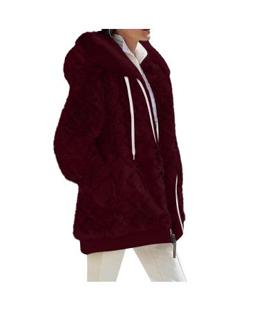 Hanxiulin plush jacket oversize warm lined fleecemantel ceiling hoodie ladies oversize winter color variants transition jacket warm cozy synthetic fur card jacket coat with hooded plush jacket m wine