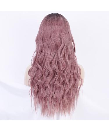 ORSUNCER Ombre Pink Taro Purple Long Curly Synthetic Wig with Bangs - 26 Inches, Heat Resistant for Daily & Party Wear - Buy Online on GoSupps.com