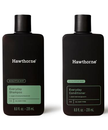 Hawthorne Men's Everyday Shampoo and Conditioner Set. For Stronger Healthier Hair with Pure Avocado Oil and Coconut Oil. Mint and Eucalyptus Scent. Sulfate Free Paraben Free. 8 fl. oz each.