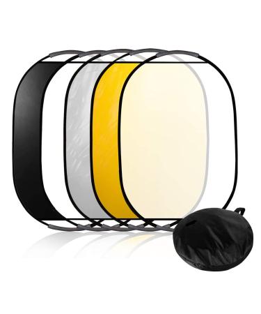 LimoStudio 24"x36" Photo Video Studio Multi Collapsible Disc Lighting Reflector 5 Colors in 1 Set Translucent, Silver, Gold, White, and Black for Studio or Any Photography Situation, AGG1266