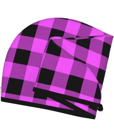 Hair Towel Wrap - Fast Drying Towel Turban with Button Purple Black Buffalo Plaid - Buy Online on GoSupps.com