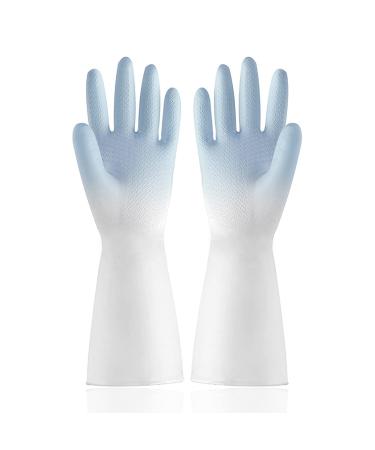 Sibba 1 Pairs Long Rubber Gloves Cleaning Dishwashing Kitchen Dish Waterproof Non-Slip Reusable For Washing Dishes Cooking Household Hand Dishwasher Home Bathroom Garden(blue)