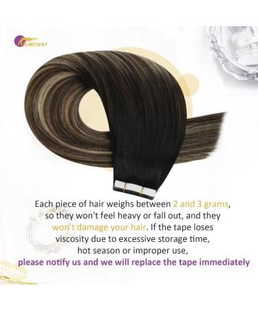 Moresoo Invisible Tape-In Hair Extensions - Real Hair 35cm - Black to Dark Brown with Caramel Blonde - 10 Pieces 25g #1B/3/27 - Premium Quality Adhesive Tapes - Buy Online on GoSupps.com