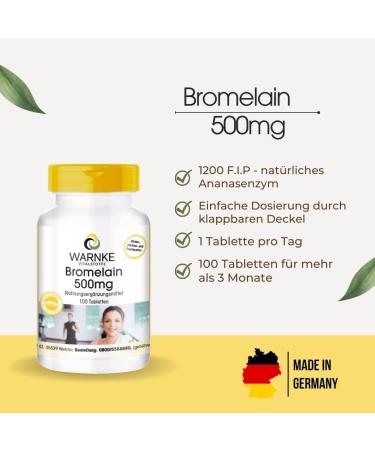 Bromelain 500mg - Natural Pineapple Enzyme | Vegan High Dose | 1200 F.I.P | Warnke Vital Substances | German Pharmacy Quality | 100 Tablets - Buy Online on GoSupps.com