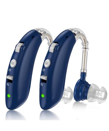 Hearing Aids, HaYiue Hearing Aid for Seniors Rechargeable with Noise Cancelling Hearing Amplifier with AI DSP Chip for Adults Hearing Loss Bet Digital Ear Hearing Assist Devices with Volume Control Blue