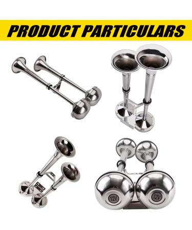 12V Marine Boat Trumpet Horns - Polished Stainless Steel, Low and High Tone, Adjustable Support - Dual Trumpet Set - Buy Online on GoSupps.com