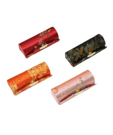 yueton 4 Pack Chinese Style Brocade Lipstick Case Unique Woven Satin Lipstick Holder Lipstick Box with Mirror for Women Random Colors
