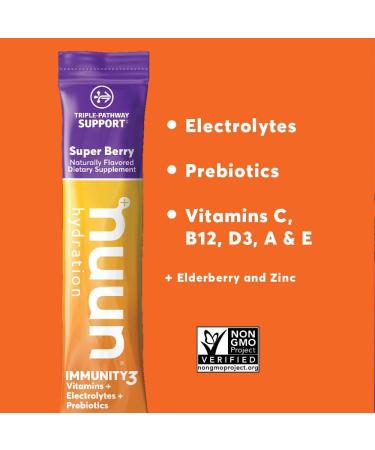 Nuun Immunity3 Electrolyte Powder | Elderberry Vitamins & Zinc | Super Berry, 14 Count - Buy Online on GoSupps.com