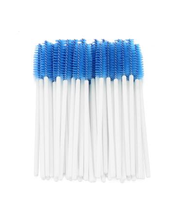 50Pcs New Crystal Rhinestone Handle Makeup Disposable Eyebrow Applicator Eyelash Brush Mascara Spiral Wands Lash Curling Comb(blue)