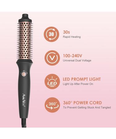 AmoVee 1.25" Curling Iron Thermal Brush - Dual Voltage Heated Brush for Root Volume & Loose Curls - 3 Temperature Settings Perfect for Travel - Long-Lasting Styling - Buy Online on GoSupps.com