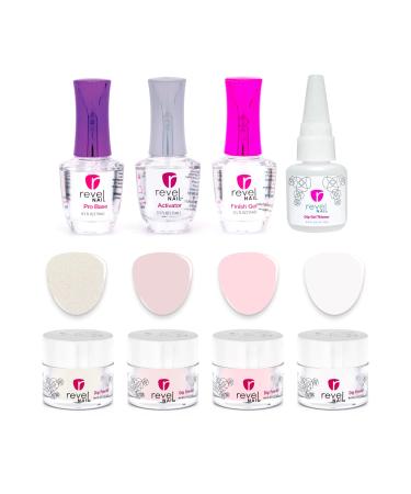 Revel Nail Starter Dip Powder Kit - 4 Color Dip Powder Nail Kit, Manicure Set with Dip Nail Powder and Dip Powder Liquid Set Fabulous in French - Buy Online on GoSupps.com