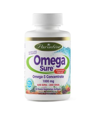 Paradise Herbs Omega Sure Omega-3 Concentrate  1000 mg 60 Pesco Vegetarian Softgels