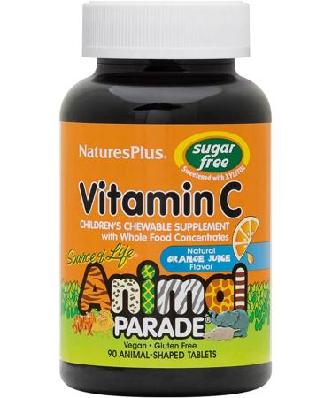 Nature's Plus Source of Life Animal Parade Vitamin C Children's Chewable Supplement Sugar Free Natural Orange Juice Flavor 90 Animal-Shaped Tablets