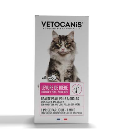 Vetocanis - Brewer's Yeast for Cats - Beauty of the Coat - Hygiene and Health of the Cat - Promotes Immunity and Strengthens the Cat's Claws - Natural Product - Box of 60 tablets