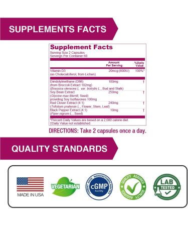 Lovita Menopause Supplements for Women - DIM Complex Soy Isoflavones Red Clover & Vitamin D3 for Hormone Balance - 120 Vegetarian Capsules (Pack of 3 - Buy Online on GoSupps.com