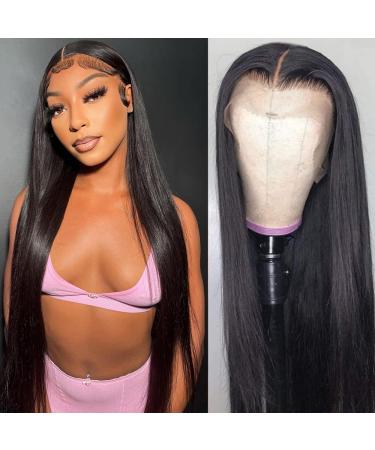 serwell 13x4 HD Lace Front Wigs Human Hair Pre Plucked Straight Lace Front Wigs For Black Women Human Hair 180% Density Glueless Transparent Frontal Wigs Human Hair Bleached Knots 26 Inch 26 Inch hd 13x4 straight lace fr...