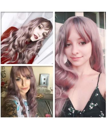 26 inch Pink Wavy Wig with Air Bangs - Heat Resistant Synthetic Hair Replacement for Women - Perfect for Party and Cosplay - Buy Online on GoSupps.com