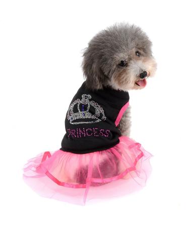 Ranphy Rhinestone Princess Dog Dress Lace Tutu Vest Skirt for Small Dogs Cat Girl Clothes S pink black