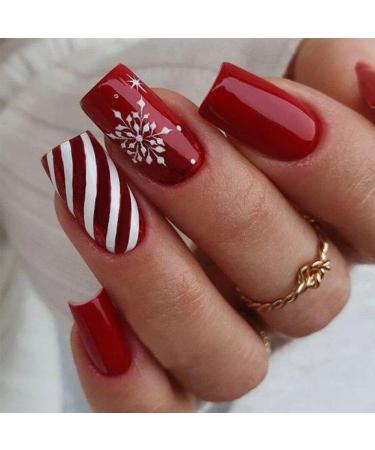 Christmas Press on Nails Red Fake Nails with Snowflake Designs Press on Nails Full Cover False Nail Artificial Finger Nails for Women Girls - Buy Online on GoSupps.com