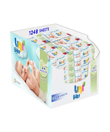 Uni baby wet wipes Baby 1248 towels (24 x 52) 100% natural dermatologically tested baby towels tested baby wet wipes sensitive 0 alcol 0 paraben dye parf mfreii white for 0-6 months 52 pieces (24 Pack)