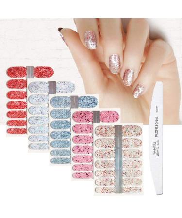 BornBeauty 5pcs Glitter Nail Wraps Polish Decal Strips With 1Pcs Nail File Adhesive Shine Nail Art Stickers Manicure Kits For Women Girls (2)