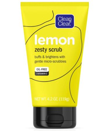 Clean & Clear Lemon Zesty Facial Scrub with Lemon Extract & Vitamin C buffs & brightens with gentle micro-scrubbies Oil-Free Vitamin C Face Scrub 4.2 oz Vitamin C Facial Scrub (Pack of 2)