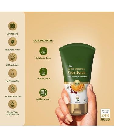 AM Ubtan De-Tan Radiance Face Scrub With 24K Gold For Gentle Exfoliation Unclogs Pores Glowing & Rejuvenated Skin Anti-Tan No Silicon Sulphates Comedogenic & Preservatives 100g - Buy Online on GoSupps.com