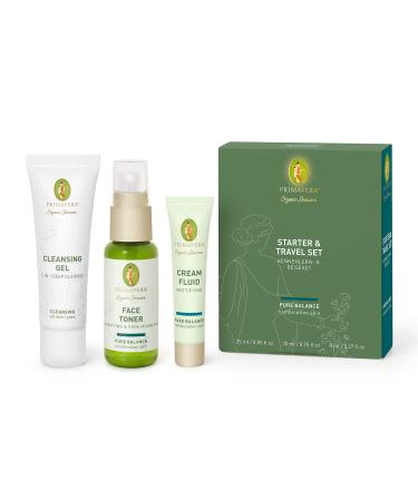 PRIMAVERA Pure Balance Starter & Travel Kit - Natural Cosmetics - Learning & Travel Kit for Combination & Oily Skin - Cleansing Gift Set - Toner, Care - Vegan