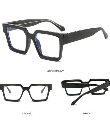 Kursan Square Black Glasses - Retro Oversized Thick Frame Eyeglasses for Women & Men - Clear Lens 54mm - Buy Online on GoSupps.com