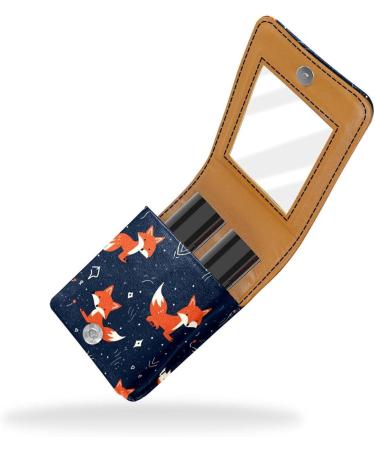 Stylish Leather Lipstick Case & Lip Gloss Organizer with Mirror - Mini Fox Design | Shop Internationally - Buy Online on GoSupps.com
