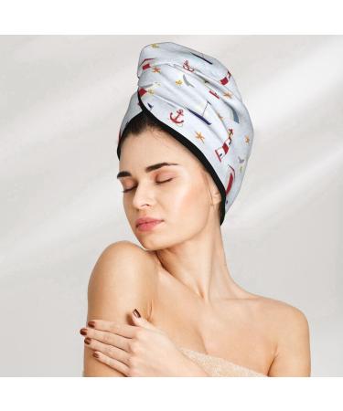 Super Absorbent Nautical Lighthouse Microfiber Hair Towel Wrap - Quick Dry Coral Velvet for Long Curly & Thick Hair | Perfect Gift for Women - Buy Online on GoSupps.com
