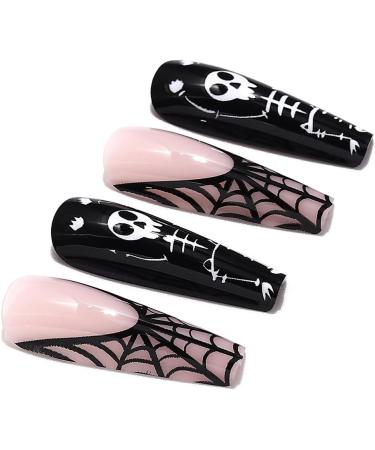 OnSaya Coffin False Nails Halloween Decorations Black Spider Press on Nails Ghost Stick on Nails Ballerina Acrylic Long Fake Nails 24Pcs for Women and Girls 1 count (Pack of 1) - Buy Online on GoSupps.com
