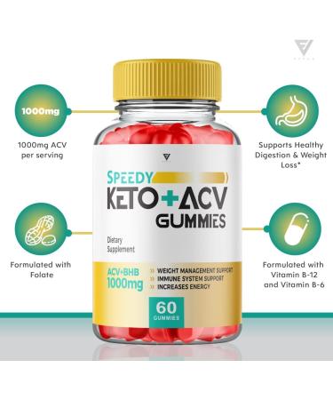 Speedy Keto Plus ACV Gummies for Rapid Weight Loss - 60 Gummies with Ketones, Apple Cider Vinegar, B12, and Folate - Buy Online on GoSupps.com